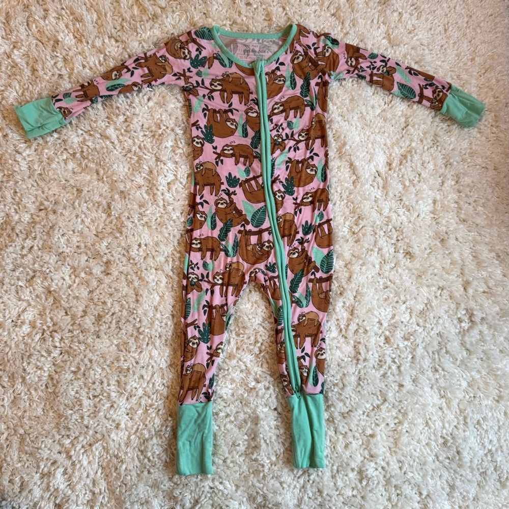 Little Sleepies | Pink Sleepy Sloths Zippy | 12-18 months